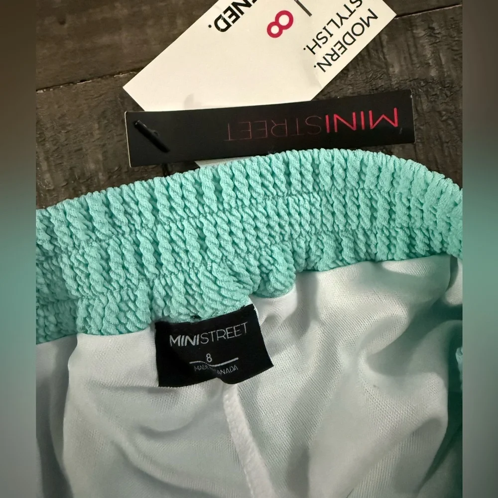 MINISTREET handmade skort size 8 • NWT • aqua • stretchy waist + big pockets ✨